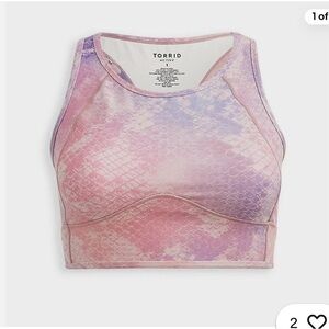Torrid Low Impact Longline Sports Bra in the colorway Snake Pink/Purple Shine